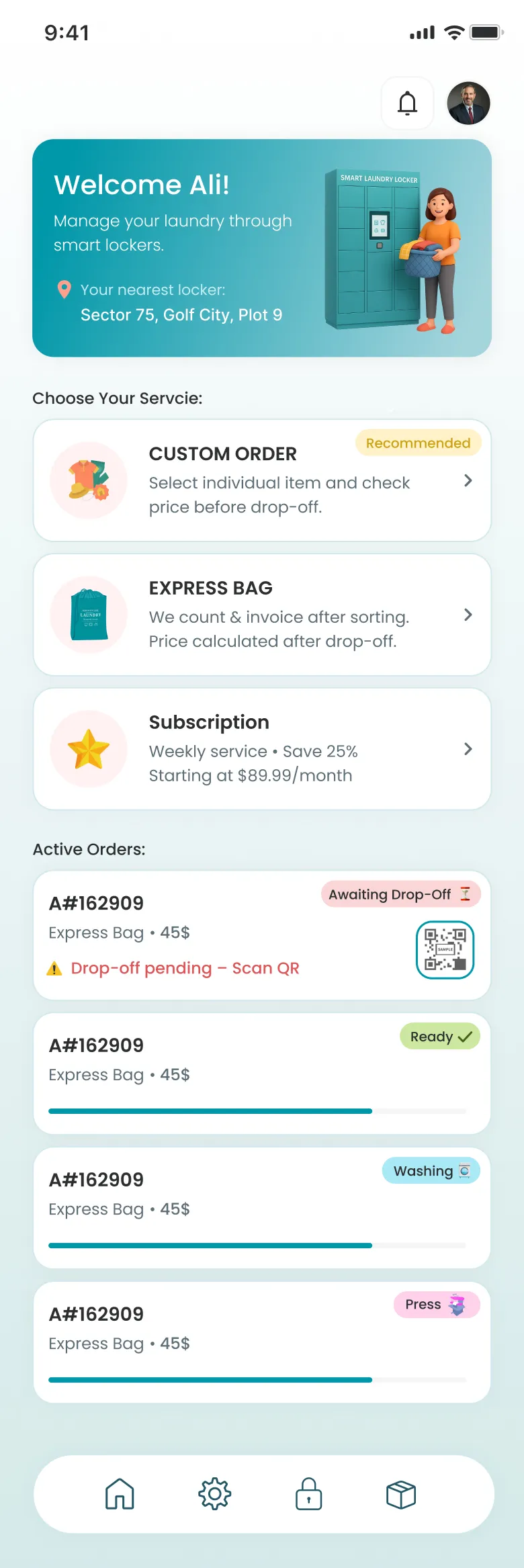 WashEra app — home screen